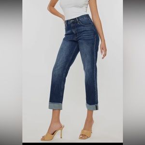 Kancan HighRise Straight Dark Wash Cuffed Straight Jeans